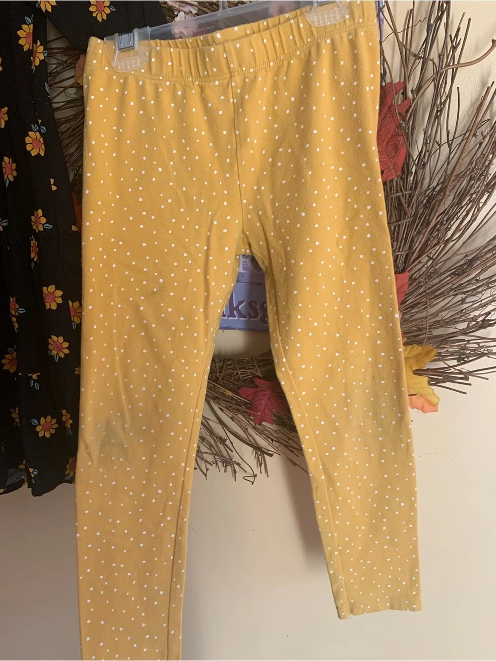 Girls size 5 Fall Sunflower Outfit, Flowy Dress and matching polka dot leggings